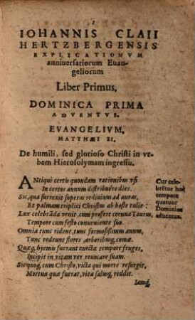 Iohannis Claii Hertzbergensis Explicationvm Anniversariorvm Evangeliorvm Libri Quatuor