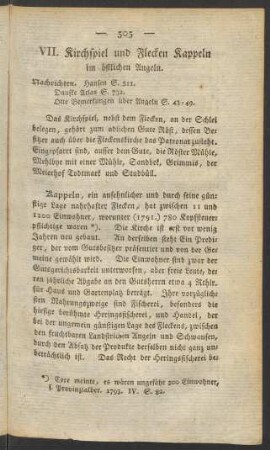 VII. Kirchspiel und Flecken Kappeln ...