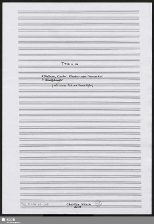 Traum - Mus.15480-ZZ-566 : Coro, vl (2), pf, stck (4)