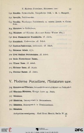 V. Moderne Porzellane, Miniaturen usw. (Nr. 705-719)