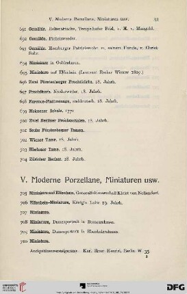 V. Moderne Porzellane, Miniaturen usw. (Nr. 705-719)