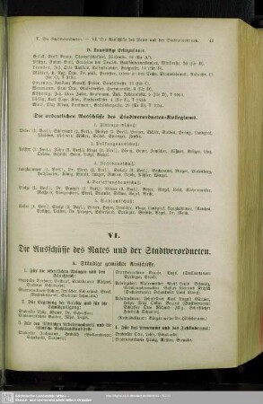 VI. Die Ausschüsse des Rathes und der Stadtverordneten