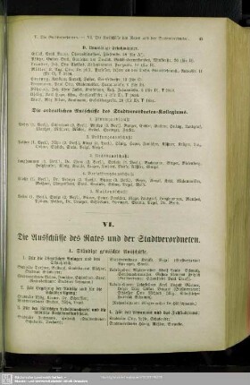 VI. Die Ausschüsse des Rathes und der Stadtverordneten