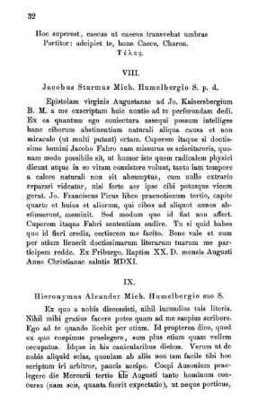 IX. Hieronymus Aleander Mich. Humelbergio suo S.