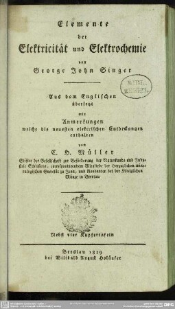 Elemente der Elektricität und Elektrochemie