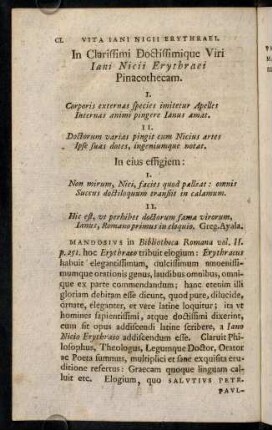 CL-CLVIII, In Clarissimi Doctissimique Viri Iani Nicii Erythraei Pinacothecam.