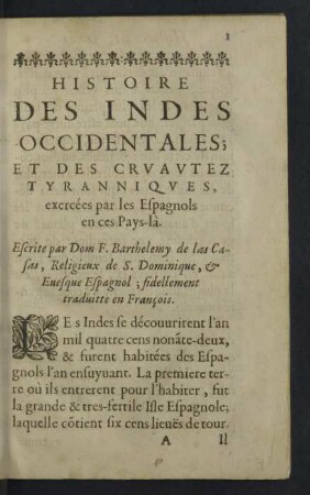 Excrite par Dom F. Barthelemy de las Casas