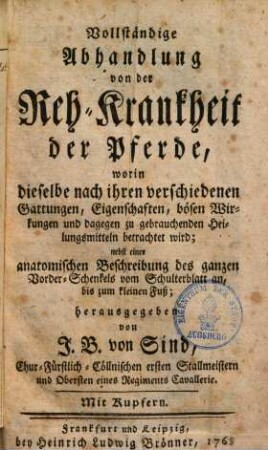 Vollständige Abhandlung von der Reh-Krankheit der Pferde ...