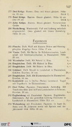 Fayencen (Nr. 283-304)