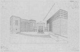 Bauwettbewerb Amerika-Gedenkbibliothek/Berliner Zentralbibliothek, AGB, 1. Phase (nicht realisiert) – Perspektivansicht. Berlin-Kreuzberg, Blücherplatz 1