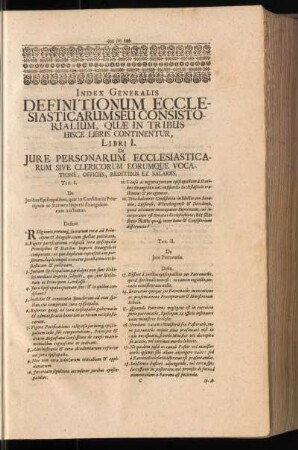 Index Generalis Definitonum Ecclesiasticarum Seu Consistorialium, Quae In Tribus Hisce Libris Continentur