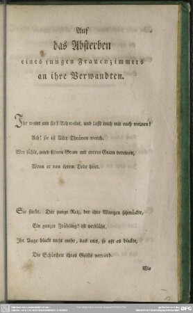Auf das Absterben eines jungen Frauenzimmers an ihre Verwandten