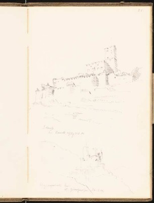 Skizzenbuch 1901: Schloss bei Kaub, Burg am Rhein, perspektivische Ansichten