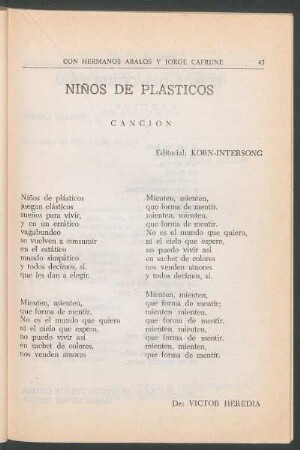 Niños de plasticos : Canción. - Editorial Korn-Intersong