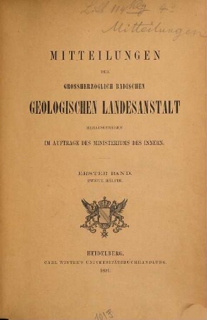 Mitteilungen der Badischen Geologischen Landesanstalt. 1. 1890, Hälfte 2