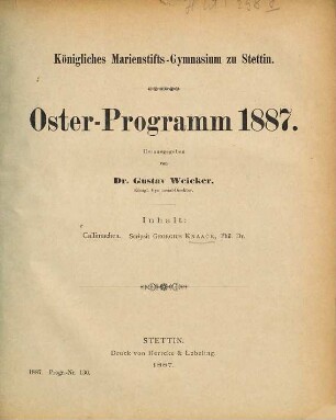 Oster-Programm. 1886/87