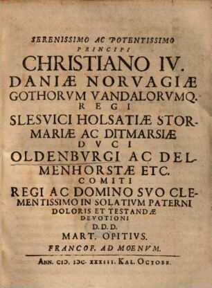 Lavdatio Fvnebris Memoriae Ac Honori Serenissimi Principis Vlderici Potentiss. Dan. Regis F. Haeredis Norvagiae ...