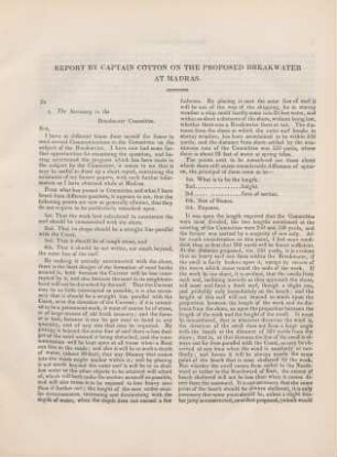 [I.] Report by Captain Cotton on the proposed breakwater at madras