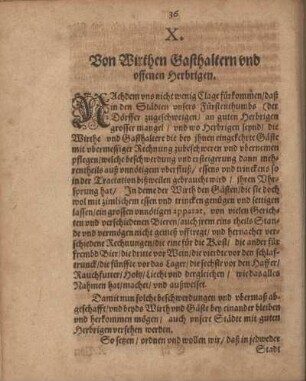 X. Von Wirthen Gasthaltern und offenen Herbrigen.