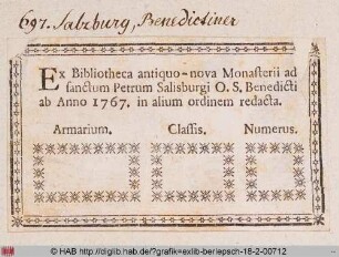 Exlibris der Bibliothek der Benediktiner zu Salzburg