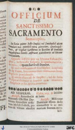 Officium De Sanctissimo Sacramento.