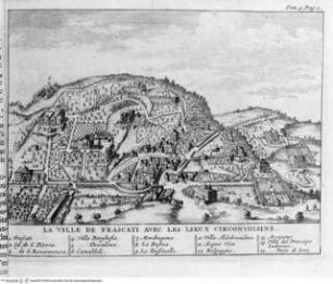 Les delices de l'Italie ... 6 Bände., 4. Band, 1. Falttafel vor Seite 3: La Ville de Frascati ...