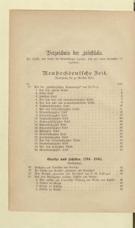 Verzeichnis der Lesestücke