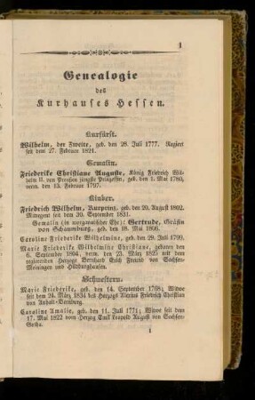 Genealogie des Kurhauses Hessen.