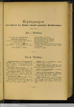 Ergänzungen und während des Druckes bekannt gewordene Veränderungen