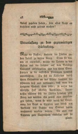 Veranlassung zu dem gegenwärtigen Türkenkrieg