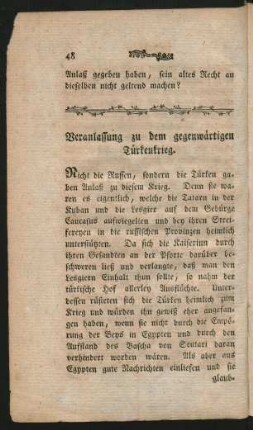 Veranlassung zu dem gegenwärtigen Türkenkrieg