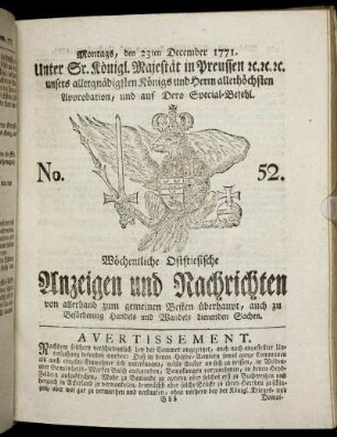 No. 52. Montags, den 23ten December 1771.
