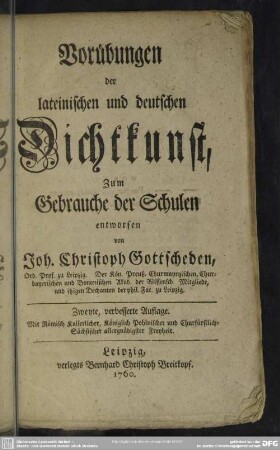 Vorübungen der lateinischen und deutschen Dichtkunst : Zum Gebrauche der Schulen