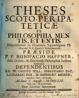 Theses Scoto-peripateticae ex philosophia mentis, et entis