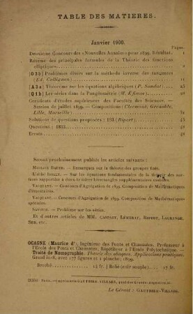 Table des matières. Janvier 1900.