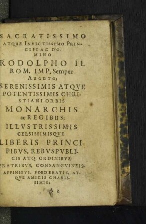 Sacratissimo ... Rodolpho II. Rom. Imp. Semper Auguto; ...