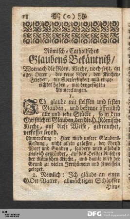 Römisch-Catholisches Glaubens Bekäntniß