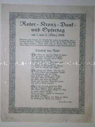 Flugblatt mit einem Aufruf zur Bücherspende des Roten Kreuzes in Versform