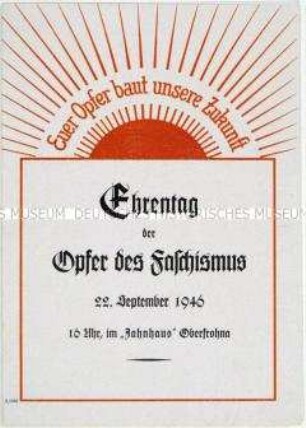 Programm zu einer Veranstaltung anlässlich der Opfer des Faschismus am 22. September 1946 in Oberfrohna