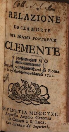 Relazione della morte ... Clemente XI.