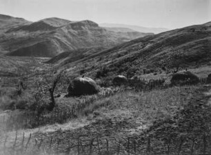 Rundhütten : Rundhütten einer Siedlung im Hochland Südafrikas