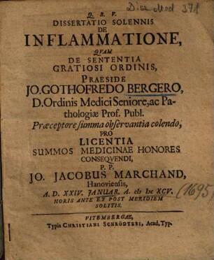 Dissertatio Solennis De Inflammatione