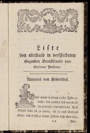Liste von allerhand in verschiedenen Gegenden Deutschlands verstorbenen Personen.
