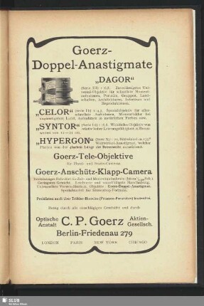 Goerz-Doppel-Anastigmate. C.P. Goerz, optische Anstalt, Aktien-Gesellsch. Berlin