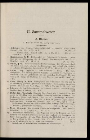 II. Sammelwesen.
