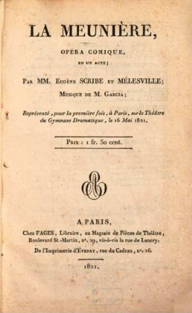La meunière : opéra comique en un acte