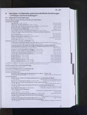 III Fakultäten, Fachbereiche und wissenschaftliche Einrichtungen - Lehrkörper und Veranstaltungen -