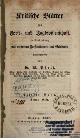 Kritische Blätter für Forst- und Jagdwissenschaft, 11. 1837