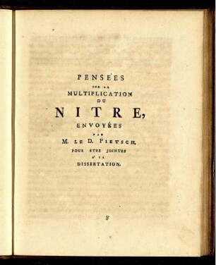 Pensées Sur La Multiplication Du Nitre / Envoyées par M. le D. Pietsch, pour être jointes à sa dissertation