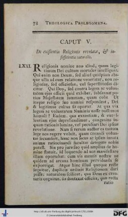 Caput V. De existentia Religionis revelatae, et insufficientia naturalis.